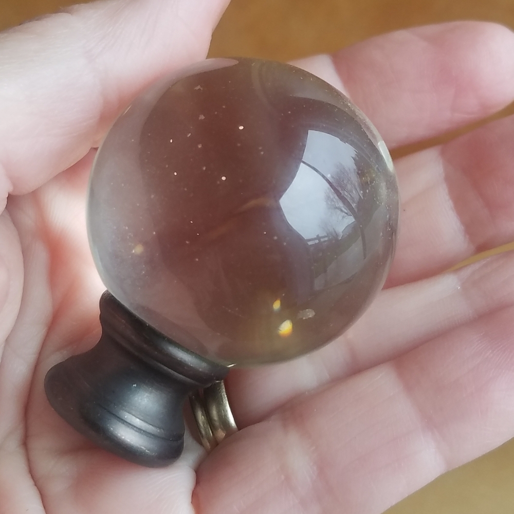 Vintage MCM Glass Marble Finial Brass Tip Lamp Topper